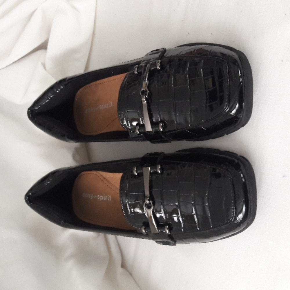 Easy Spirit Women Loafer with Horsebit Size 5M Black Faux Leather Look …